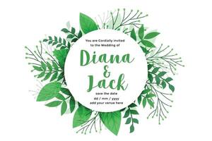 green leaves nature style wedding card design vector