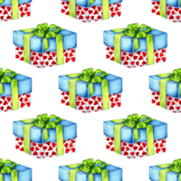acquerello illustrazione modello scatola nel un' cuore forma con un' verde nastro. vacanza i regali, avvolto regalo scatole, compleanno, Natale, nuovo anno design elementi. isolato. disegnato di mano. png