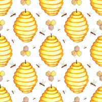 Aquarell Gemälde von Biene Nesselsucht, Bienenwabe und Bienen. nahtlos wiederholen Honig drucken. Bienenzucht endlos Hintergrund, Textur. isoliert. gezeichnet durch Hand. png
