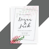 elegant wedding card design with cute leaves vector