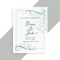 beautiful wedding card design with leaves pattern vector