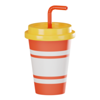 Paper Cup with Striped Pattern and Refreshing Soda. 3D Render png