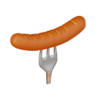 Grilled Sausage of Fast Food on a Fork. 3D Render png