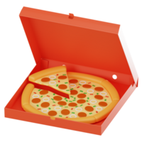 gustoso Pizza nel Aperto scatola Perfetto veloce cibo rappresentazione. 3d rendere png