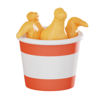 Savory Delight of Fried Chicken in Buckets Fast Food. 3D Render png