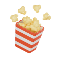 Popcorn Box with Striped Popcorn for Movie Magic. 3D render png