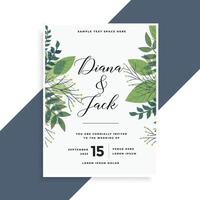 beautiful green leaves wedding invitation card design vector