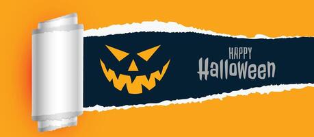 happy halloween scary background with torn paper effect vector