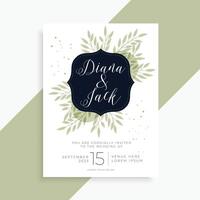 simple green leaves wedding invitation template vector