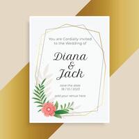 wedding invitation template with flower and leaves vector