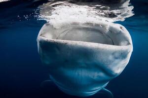 Whale shark in ocean eating plankton. Giant Whale shark swimming underwater photo