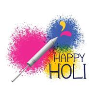 colors splatter with pichkari for holi festival greeting vector