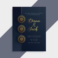 luxury wedding invitation card design in dark and gold color vector