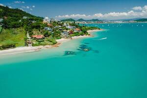 Tropical holiday beach with ocean in Brazil. Aerial view photo