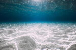 Blue ocean with white sand underwater in Hawaii. Transparent sea water and sandy bottom photo