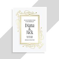 elegant golden floral frame wedding invitation card design vector