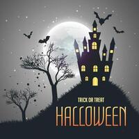 halloween house night sky background with moon and flying bats vector