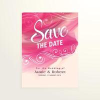 wedding invitation card with pink watercolor splash paint effect vector