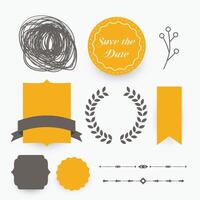 Boda decoración diseño elementos en amarillo tema vector