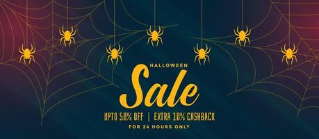 halloween sale background with spider web vector