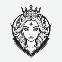 mascot logo Majestic queen Outline black color in white background vector