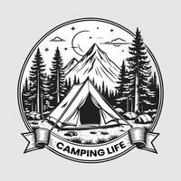 outdoor camping life badge vintage style black color in white background vector