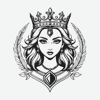 mascot logo Majestic queen Outline black color in white background vector