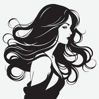 Elegant Woman Silhouette Illustration Flowing Hair Beauty Logo vector