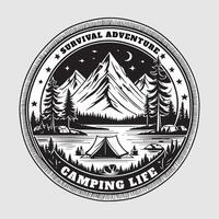 outdoor camping life badge vintage style black color in white background vector