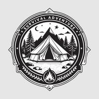 outdoor camping life badge vintage style black color in white background vector