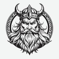Mascot logo Majestic Bearded Viking King Outline black color in white background vector