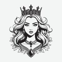 mascot logo Majestic queen Outline black color in white background vector