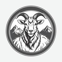mascota logo montaña cabra, contorno negro color en blanco antecedentes vector