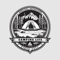 outdoor camping life badge vintage style black color in white background vector