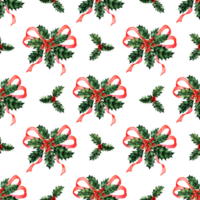 Watercolor painting pattern red ribbon and holly with berries. Trendy Christmas illustrations. Christmas pictures. Christmas tree decoration. Isolated. Drawn by hand. png