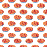Watercolor painting pattern cherry pie. A festive treat. Seamless repeating sweets print. Time for tea. Isolated. Drawn by hand. png
