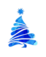 Watercolor painting Christmas tree blue silhouette. Christmas tree for creating Christmas and New Year cards. Wood for design and creativity. Isolated. Drawn by hand. png