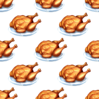 acuarela pintura modelo de frito pollo en un plato. acción de gracias otoño antecedentes con asado pavos. sin costura repitiendo fiesta impresión. aislado . dibujado por mano. png