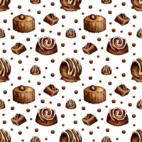 Watercolor illustration of chocolate candy pattern. Seamless repeating sweetness prin. Design for the holidays. Isolated. Drawn by hand. png