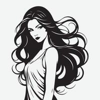 Elegant Woman Silhouette Illustration Flowing Hair Beauty Logo vector