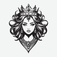 mascot logo Majestic queen Outline black color in white background vector