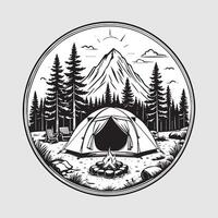 outdoor camping life badge vintage style black color in white background vector