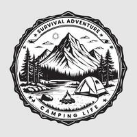 outdoor camping life badge vintage style black color in white background vector