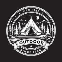 outdoor camping life badge vintage style black color in white background vector