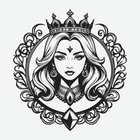 mascot logo Majestic queen Outline black color in white background vector