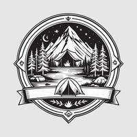 outdoor camping life badge vintage style black color in white background vector