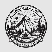 outdoor camping life badge vintage style black color in white background vector