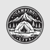 outdoor camping life badge vintage style black color in white background vector