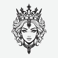 mascot logo Majestic queen Outline black color in white background vector