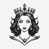 mascot logo Majestic queen Outline black color in white background vector